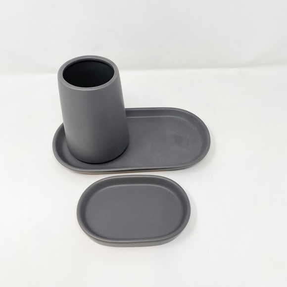 3pc Moda NY Stoneware Bath Accessory Set Gray - Picture 2 of 9